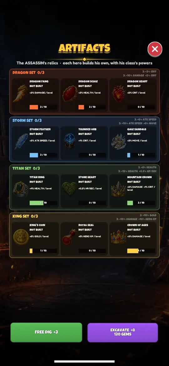 Artifacts: the Dragon, Storm, Titan and King sets