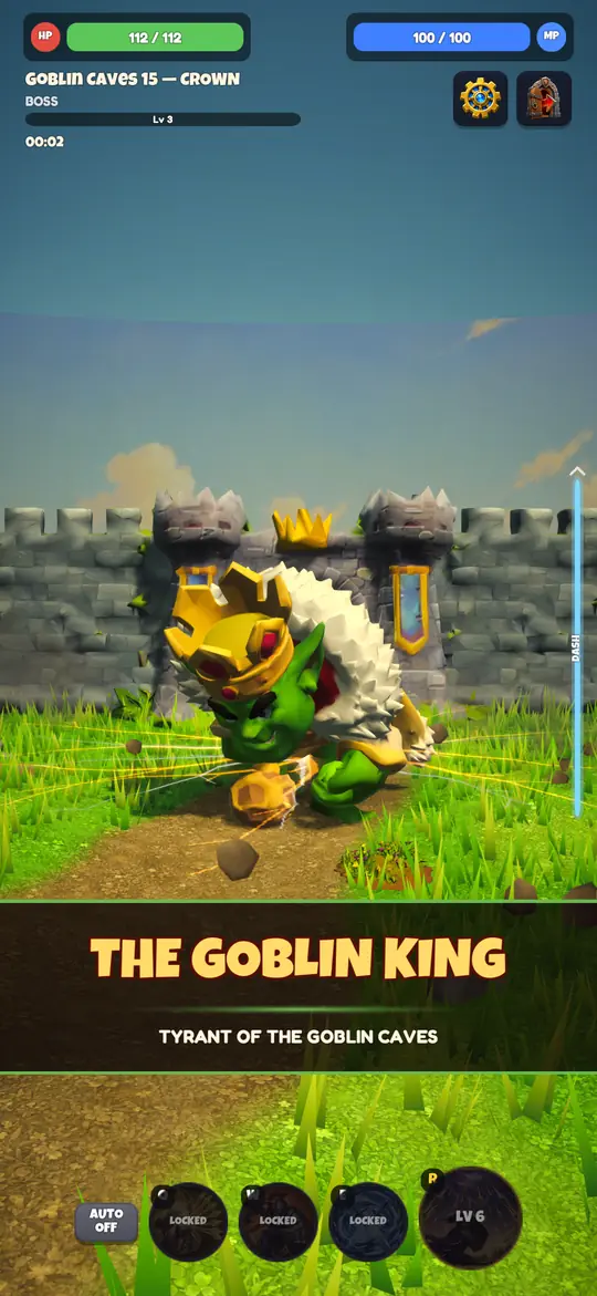 Boss entrance: THE GOBLIN KING, Tyrant of the Goblin Caves, roars at the start of Goblin Caves 15
