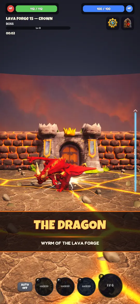 Boss entrance: THE DRAGON, Wyrm of the Lava Forge, lands in front of the castle gate